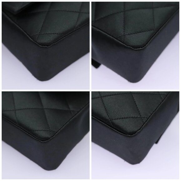 CHANEL Matelasse 23 Single Flap Chain Bag Satin Black Gold CC Auth - Picture 15 of 15